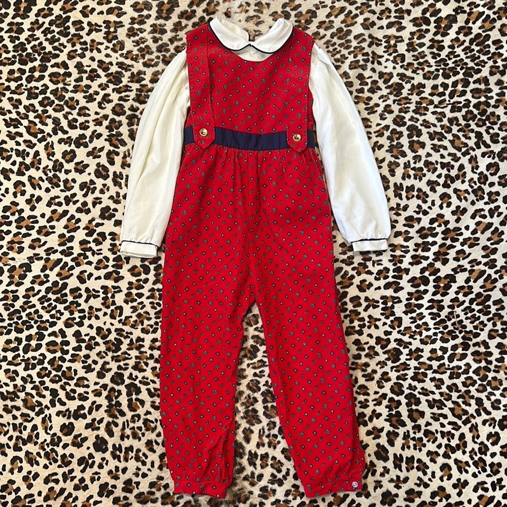 NWOT vintage Sylvia White red velvet paisley print jumpsuit size 5